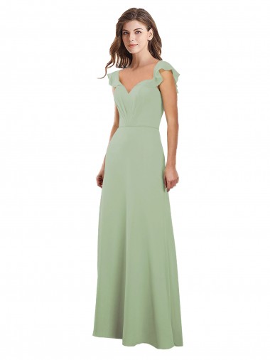 Best Draped Sweetheart Chiffon Bridesmaid Dress with Ruffled Cap Sleeves