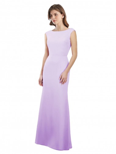 Best Chiffon Column Bridesmaid Dress with High Round Neckline and Cap Sleeves