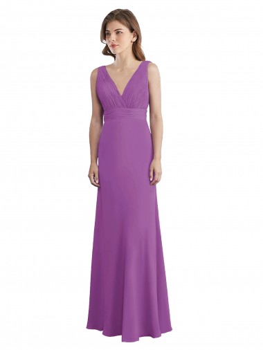 Best V-Shaped Neckline Long Chiffon Bridesmaid Dress with Cascading Ruffles Back