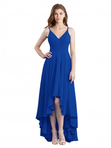 Best Draped High Low Chiffon Bridesmaid Dress with Cross Over Bodice