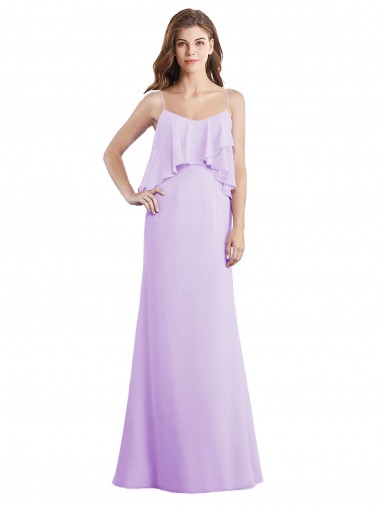Best Scoop Neck Long Chiffon Bridesmaid Dress with Cross Over Neckline Flounce