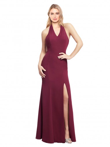 Best Chiffon Mermaid Bridesmaid Dress with Back Tie Halter Straps and Side Slit