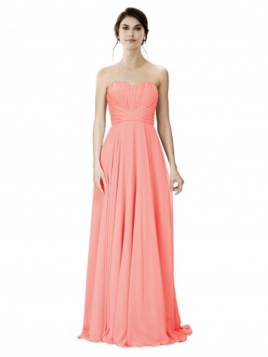 Best Strapless Chiffon Bridesmaid Dress with Ruched Sweetheart Neckline
