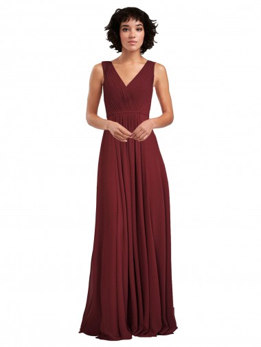 Best Sleeveless V-Neck Pleated Chiffon Bridesmaid Dress