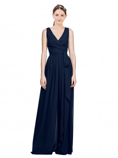 Best V-Neck Ruched Chiffon Bridesmaid Dress with Waistband