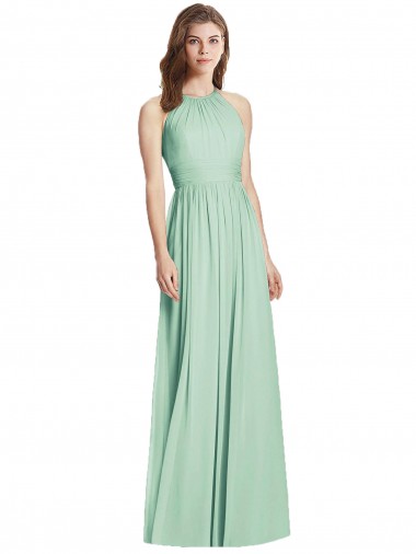 Best Cutout Open Back Shirred Halter Maxi Bridesmaid Dress