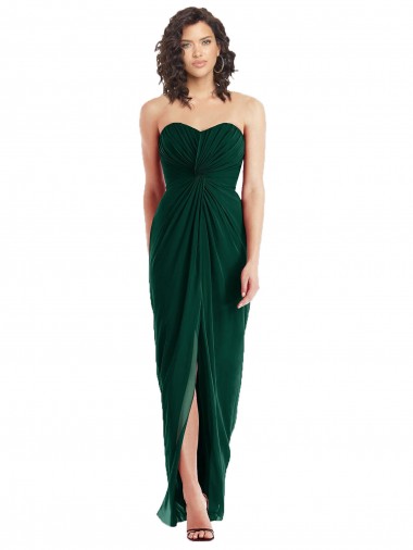 Best Twist Front Draped Chiffon Bridesmaid Dress with Slit