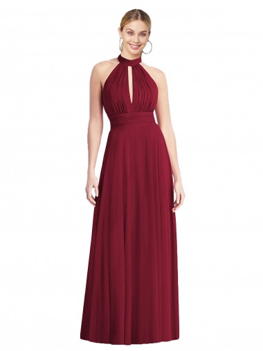 Best High-Neck Open Back Shirred Halter Maxi Bridesmaid Dress