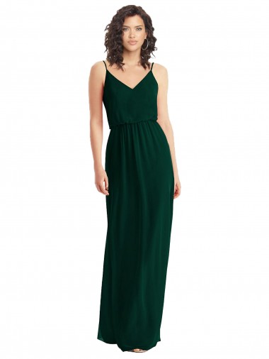 Best V-Neck Blouson Bodice Chiffon Maxi Bridesmaid Dress