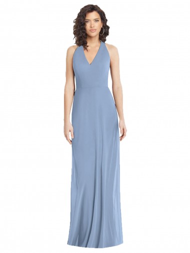 Best V-Neck Halter Back Straps Chiffon Formal Bridesmaid Dress