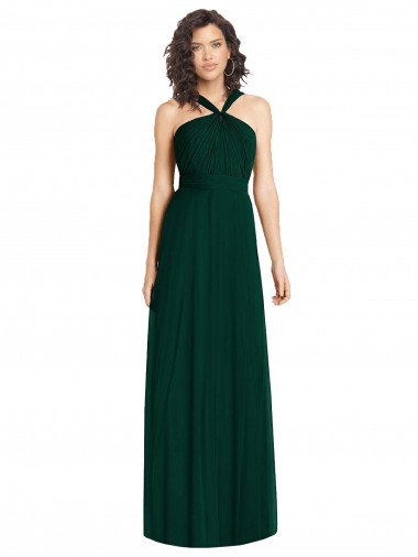 Best Draped Halter Neck Long Chiffon Bridesmaid Dress with Low Back