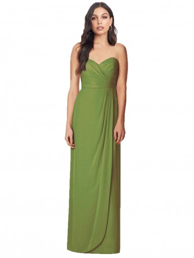 Best Side Front Slit Draped Strapless Chiffon Bridesmaid Dress