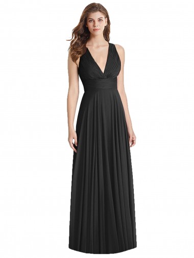 Best Full Length V-Neck Chiffon Bridesmaid Dress with Wide Criss Cross Straps