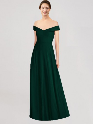 Best Full length Off the Shoulder Chiffon Bridesmaid Dress