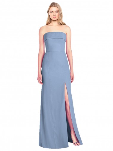 Best Trumpet Full Length Strapless Chiffon Bridesmaid Dress with Slit