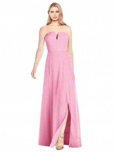 Best Strapless Notch Chiffon Maxi Bridesmaid Dress