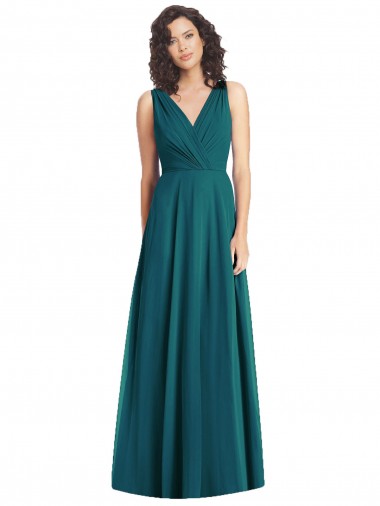 Best Draped V-Neck Long Sleeveless Chiffon Bridesmaid Dress
