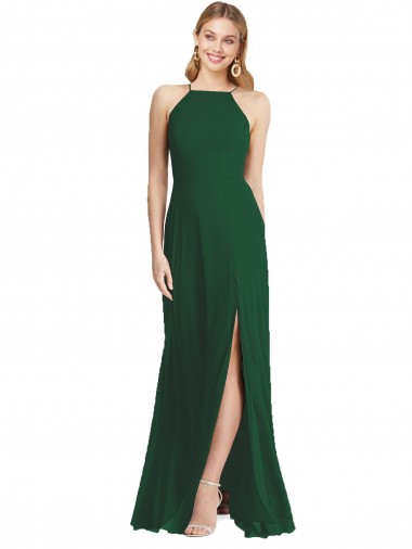 Best High-Neck Maxi Bridesmaid Dress with Front Slit
