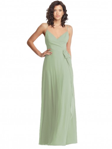 Best V-Neck Low Back Maxi Formal Wrap Chiffon Bridesmaid Dress