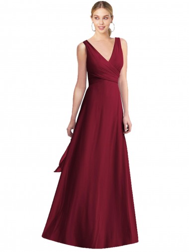 Best Sleeveless V-Neck Chiffon Wrap Bridesmaid Dress