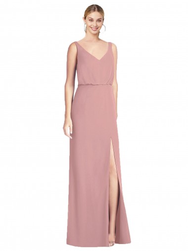 Best Blouson Bodice Chiffon Bridesmaid Dress with Front Slit
