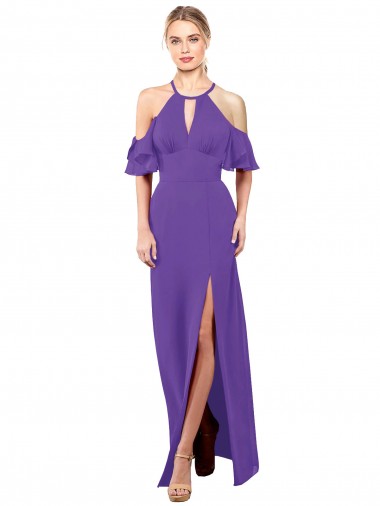 Best Slim A-Line Chiffon Bridesmaid Dress with Off The Shoulder Ruffle Sleeves