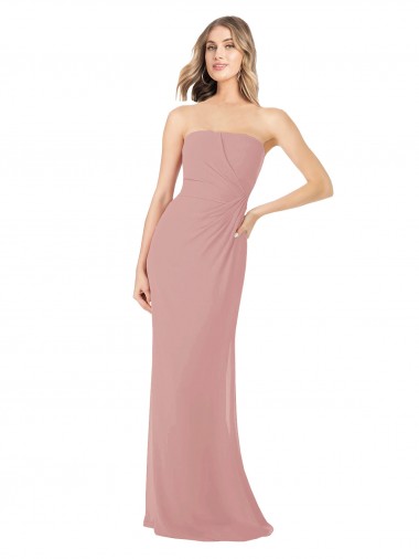 Best Draped Strapless Sheath Long Chiffon Bridesmaid Dress