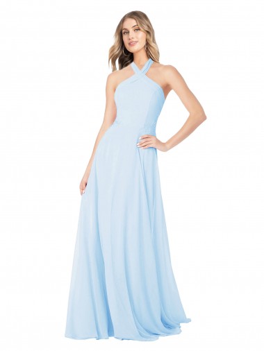 Best Criss Cross High Neck Halter Chiffon Bridesmaid Dress