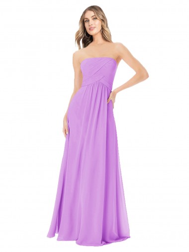 Best Draped Strapless Floor Length Chiffon Bridesmaid Dress