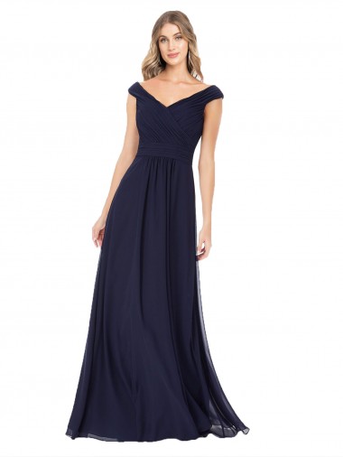Best Off the Shoulder Classic Chiffon Bridesmaid Dress with Draped Bodice