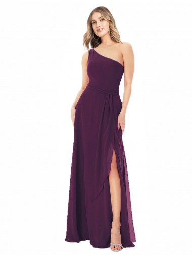 Best One Shoulder Chiffon Bridesmaid Dress with Tie Belt