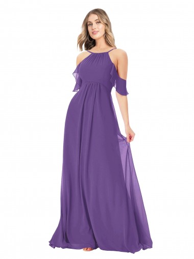 Best Cold Shoulder Flutter Sleeves Chiffon Bridesmaid Dress