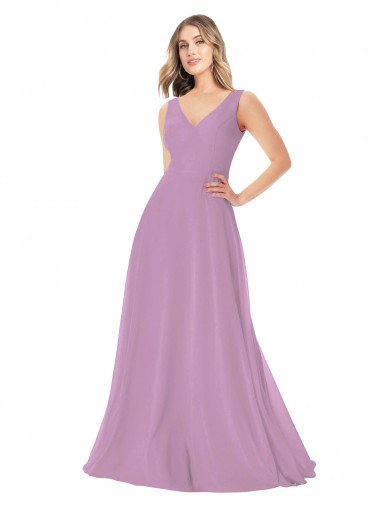 Best Simple Chiffon V-Neck Bridesmaid Dress with Draped V-Back