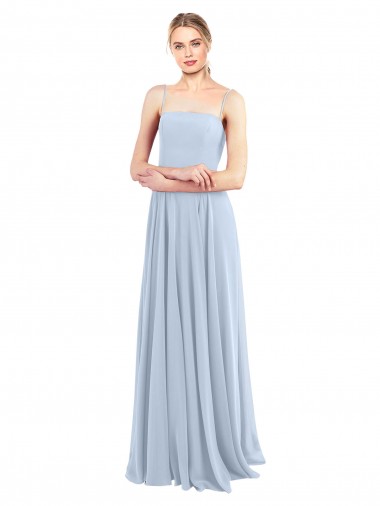 Best Luxe Chiffon Straight Neckline Long Chiffon Bridesmaid Dress with Skinny Straps