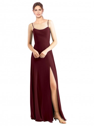 Best Sleek Fit and Flare Long Scoop Neck Chiffon Bridesmaid Dress with High Side Slit