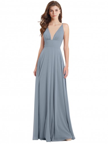 Best Fitted V-Neckline Long Chiffon Bridesmaid Dress with V-Back
