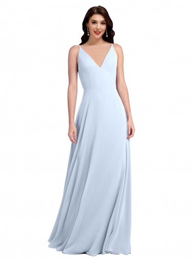 Best Long Floor Length V-Neck Chiffon Bridesmaid Dress with Keyhole Back