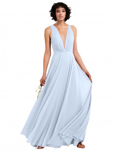 Best Daring Plunging V-Neck Long Chiffon Bridesmaid Dress with Pleated Bodice