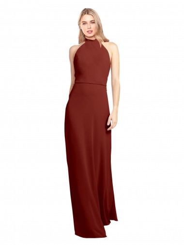 Best Slim High Neck Halter Fitted Open Back Chiffon Bridesmaid Dress / Prom Dress