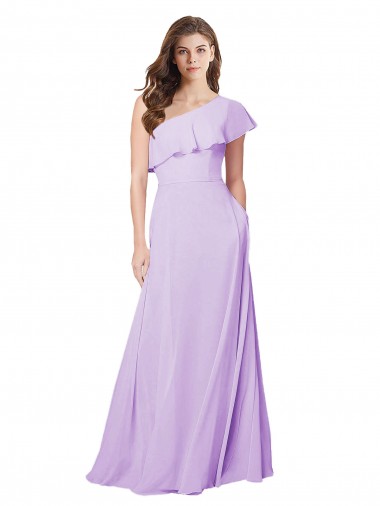 Best Draped One Shoulder Long Chiffon Bridesmaid Dress 