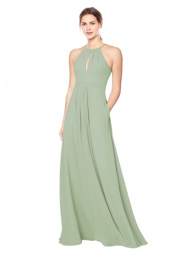 Best High Halter Neck Keyhole Chiffon Bridesmaid Dress