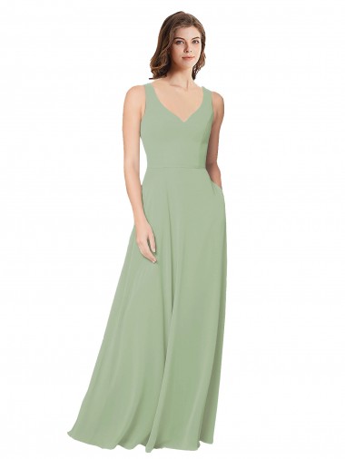 Best A-Line Open Back Chiffon Bridesmaid Dress with Pockets