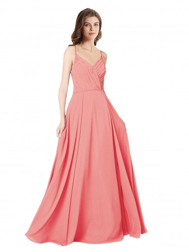 Best Crossover Bodice Long Chiffon Bridesmaid Dress with Double Back Straps