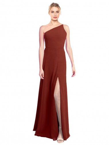 Best Fit and Flare One Shoulder Long Chiffon Bridesmaid Dress with High Slit