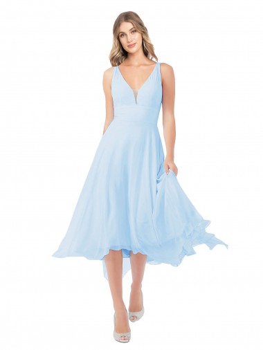 Best Chiffon Midi Length Keyhole Back Cocktail Bridesmaid Dress