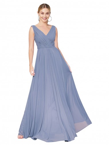Best Floor Length High Neck V-Back Chiffon Bridesmaid Dress / Formal Prom Dress