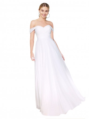 Best Off the Shoulder Long Full Length Chiffon Bridesmaid Dress / Formal Prom Dress