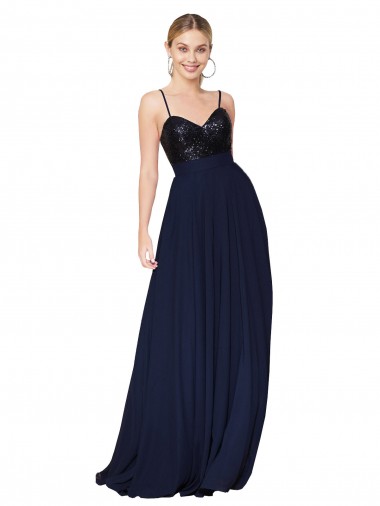 Best Sweetheart High Neck Sequin Top Long Chiffon Bridesmaid Dress / Prom Dress