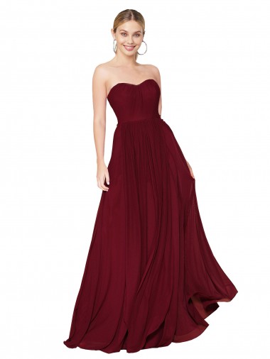 Best Draped Strapless Long A-Line Chiffon Bridesmaid Dress / Formal Prom Dress