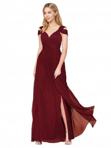 Best Off the Shoulder Long Chiffon Bridesmaid Dress / Formal Prom Dress with Side Slit